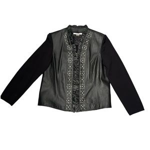 Peter Nygard women’s Black Leather Jacket with Ruffle detail